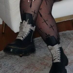 Rick Owens Black Lace-Up Platform Boots with Gray Trim